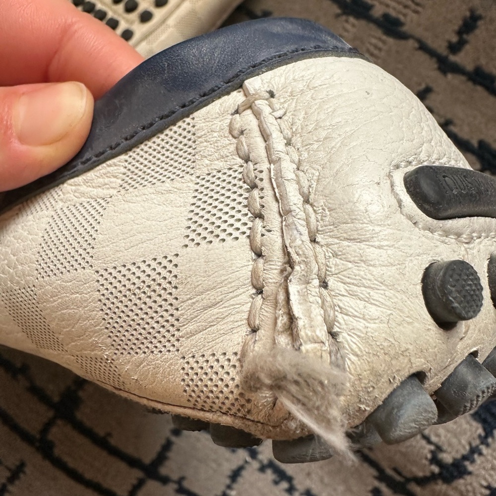 Louis Vuitton Cream & Navy Damier Driving Loafers - Picture 4 of 5